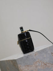 GABY MINI VANITY 18 IN BLACK GLOSSY LAMBSKIN GOLD HARDWARE