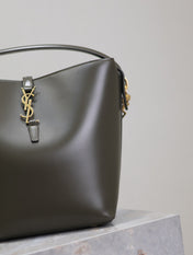 YSL 25S LE 5 À 7 BUCKET 26 IN DARK OLIVE CALFSKIN GOLD HARDWARE