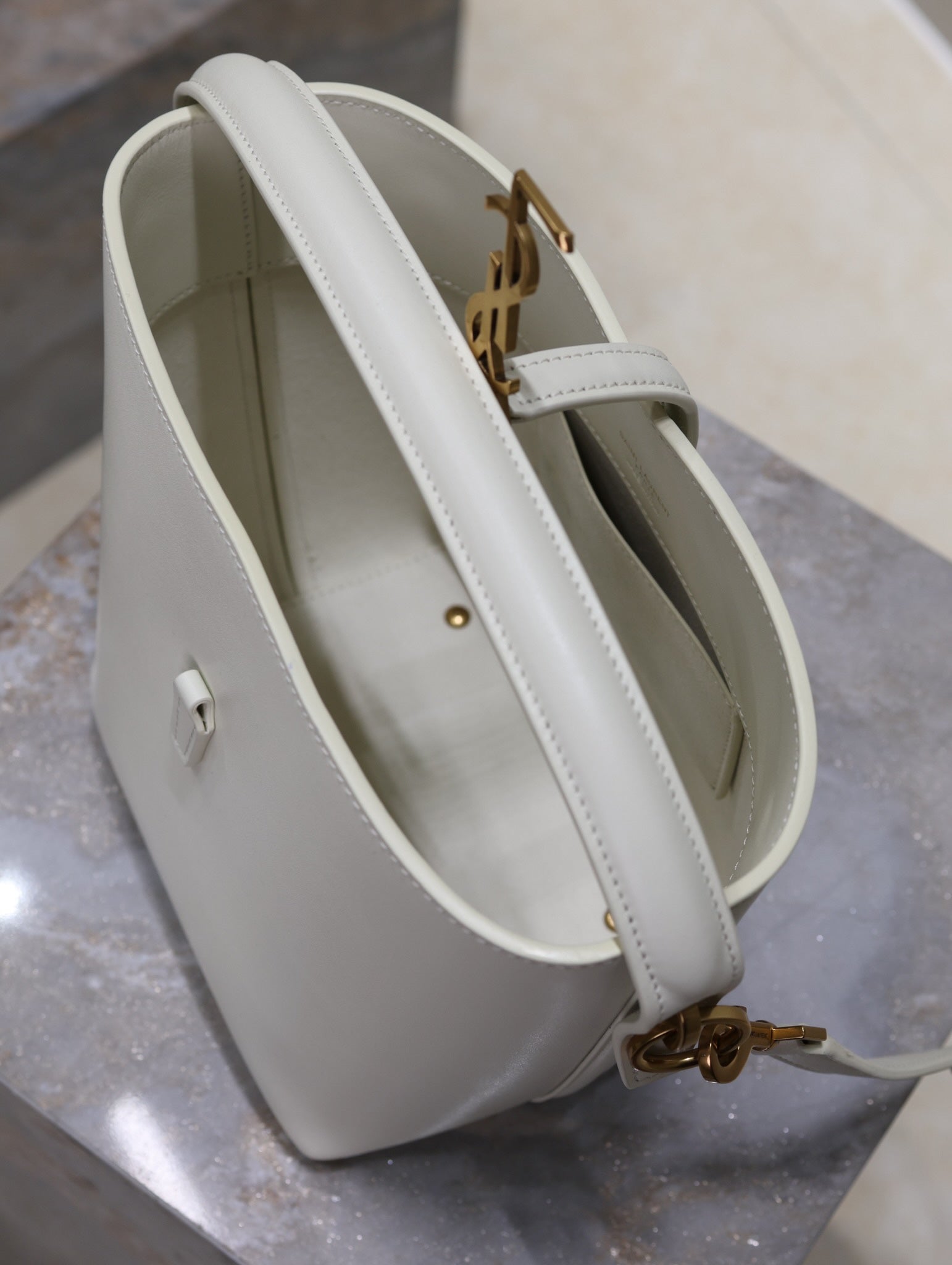 YSL 25S LE 37 BAG 20 IN DUSTY GRAY CALFSKIN GOLD HARDWARE
