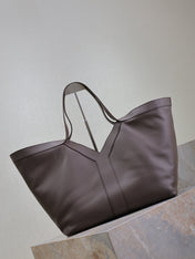 YSL 25S Y TOTE 50 IN PURPLE BROWN CALFSKIN GOLD HARDWARE