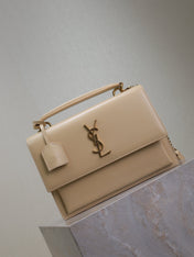 YSL 25S SUNSET MM 25 IN NUDE CALFSKIN GOLD HARDWARE