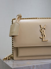 YSL 25S SUNSET BAG 22 IN NUDE CALFSKIN GOLD HARDWRE