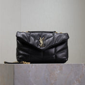 YSL 25S LOULOU PUFFER MINI 23 IN BLACK CALFSKIN GOLD HARDWRE