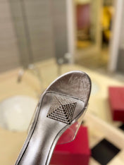 HIGH MULE 60MM IN SILVER SHEEPSKIN AND TRANSPARENT PVC