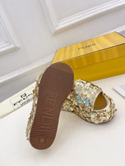 FENDI THICK SOLE 6 CM SEQUIN SLIPPER GOLD