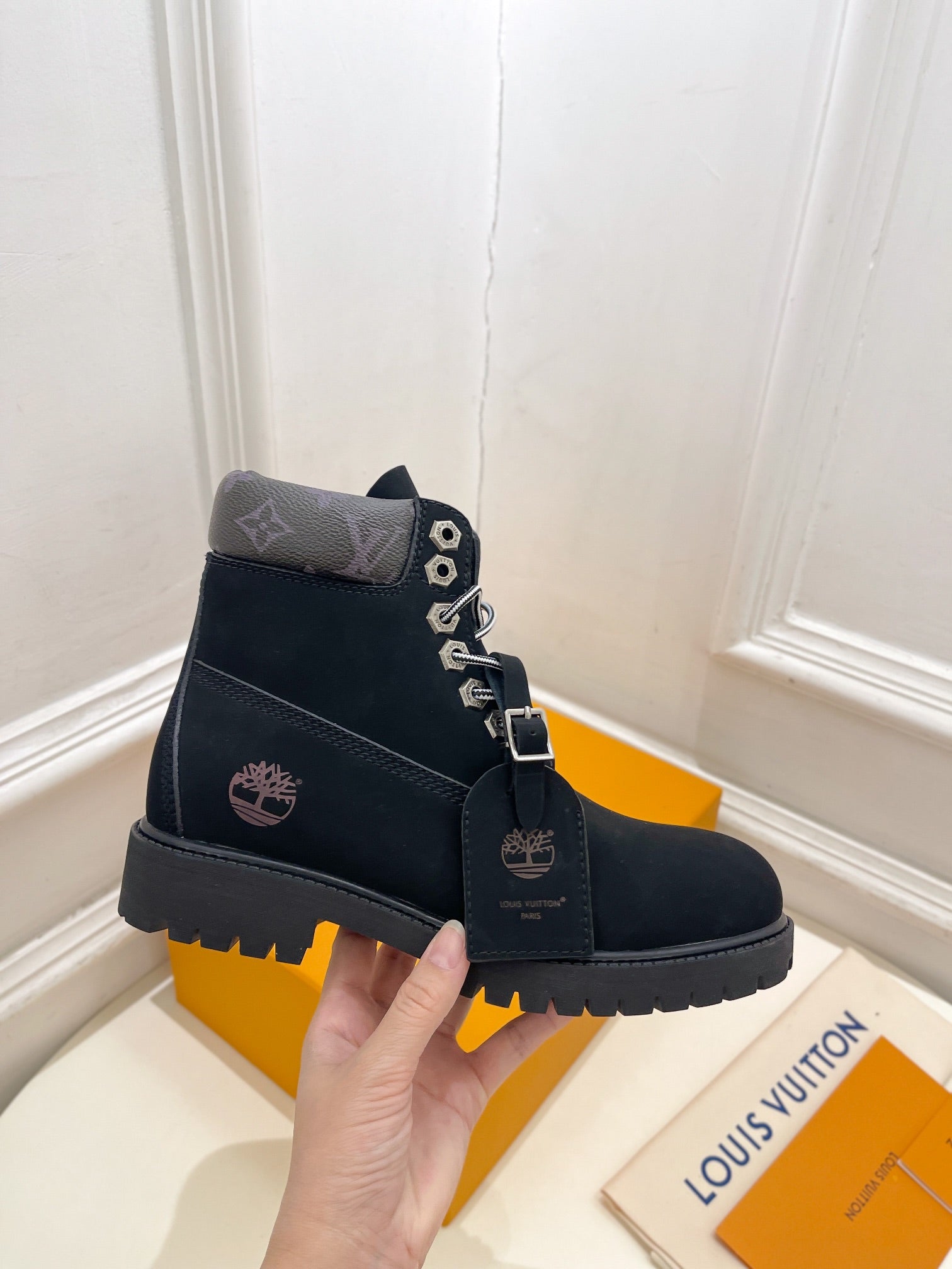 LV X TIMBERLAND MARTIN BOOT IN BLACK SUEDE