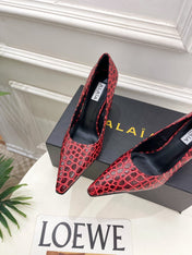 ALAIA 26S HIGH HEELS 95 MM IN DARK RED CROCODILE-EMBOSSED CALFSKIN