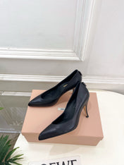 MIUMIU 26S POINTED TOE HIGH HEELS 85MM IN BLACK CALFSKIN