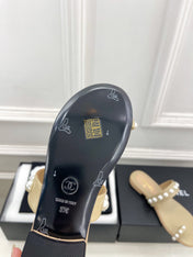 CHANEL 26S THONG SANDALS IN BEIGE LAMBSKIN WITH PEARL EMBELLISHMENTS