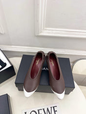 CHANEL 26S SQUARE TOE PUMPS 50 MM IN DARK BROWN LAMBSKIN WITH BLACK TOE CAP