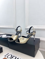 CHANEL 26S HIGH HEEL SLINGBACK SANDALS 90 MM IN GOLD LAMBSKIN WITH CC LOGO
