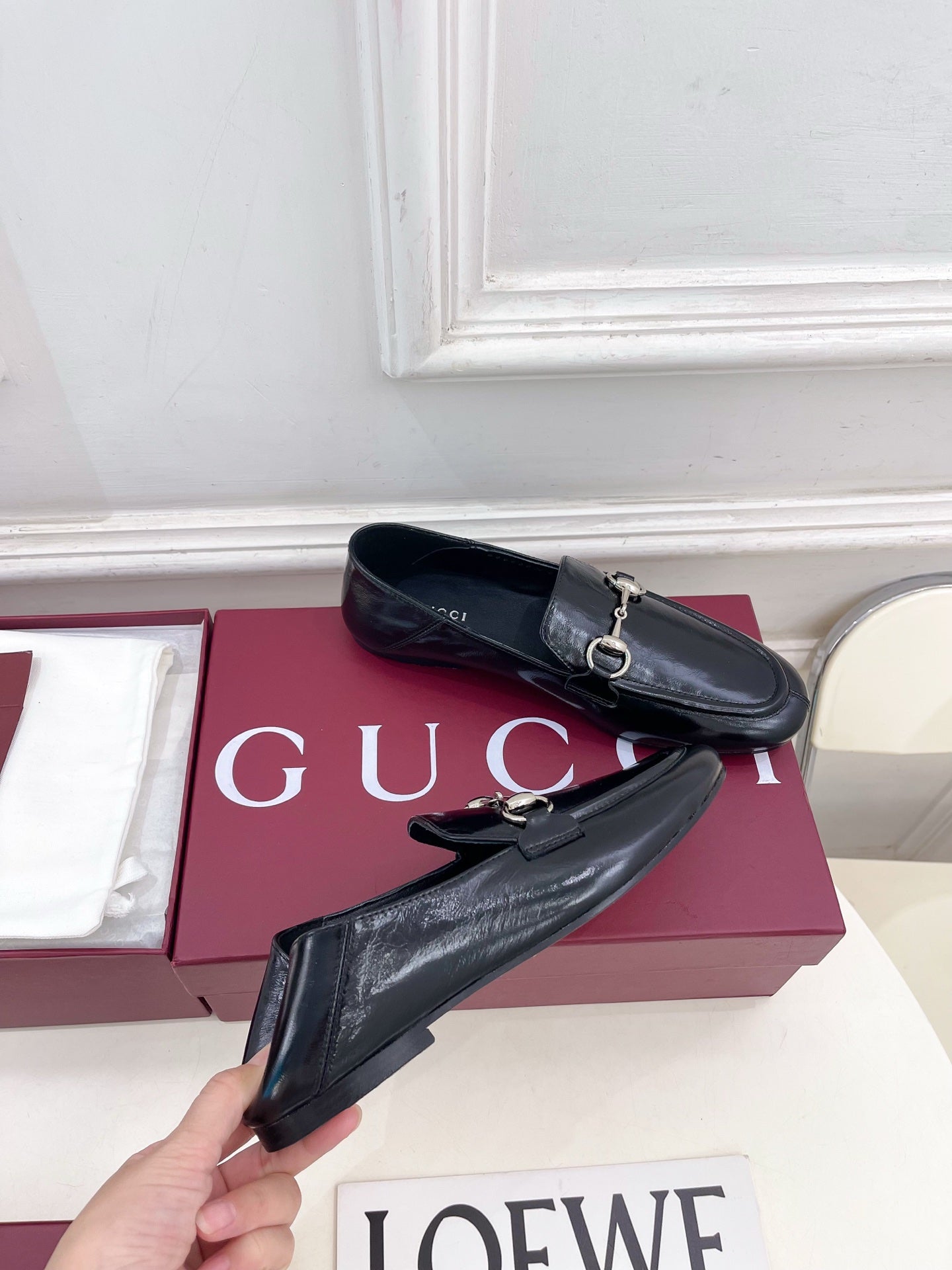 GUCCI 26S LOAFERS MM IN BLACK CALFSKIN WITH SILVER HARDWARE