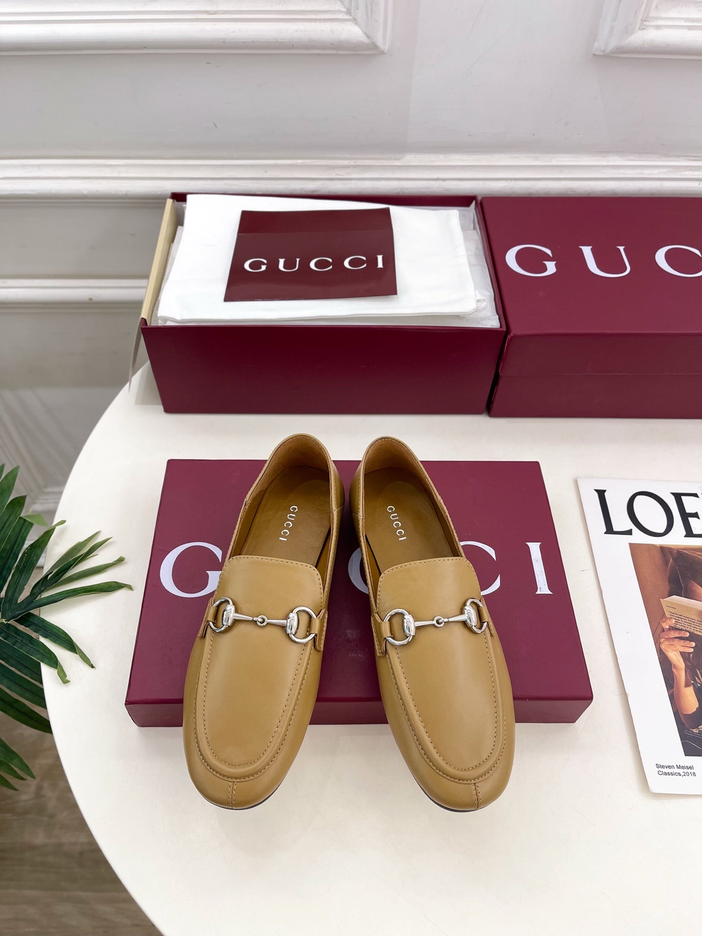 GUCCI 26S LOAFERS MM IN BEIGE BROWN CALFSKIN WITH SILVER HARDWARE