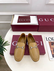 GUCCI 26S LOAFERS MM IN BEIGE BROWN CALFSKIN WITH SILVER HARDWARE