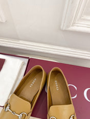 GUCCI 26S LOAFERS MM IN BEIGE BROWN CALFSKIN WITH SILVER HARDWARE