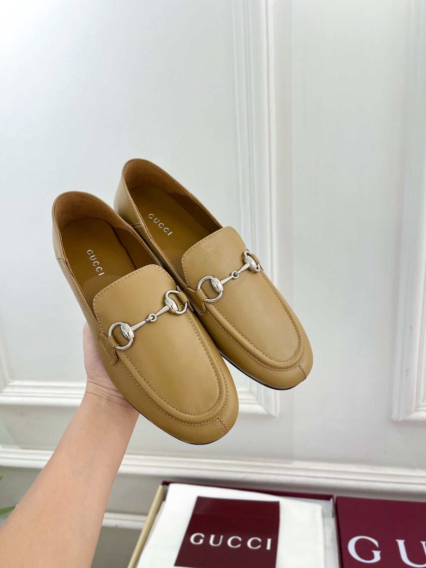 GUCCI 26S LOAFERS MM IN BEIGE BROWN CALFSKIN WITH SILVER HARDWARE