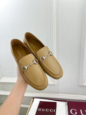 GUCCI 26S LOAFERS MM IN BEIGE BROWN CALFSKIN WITH SILVER HARDWARE