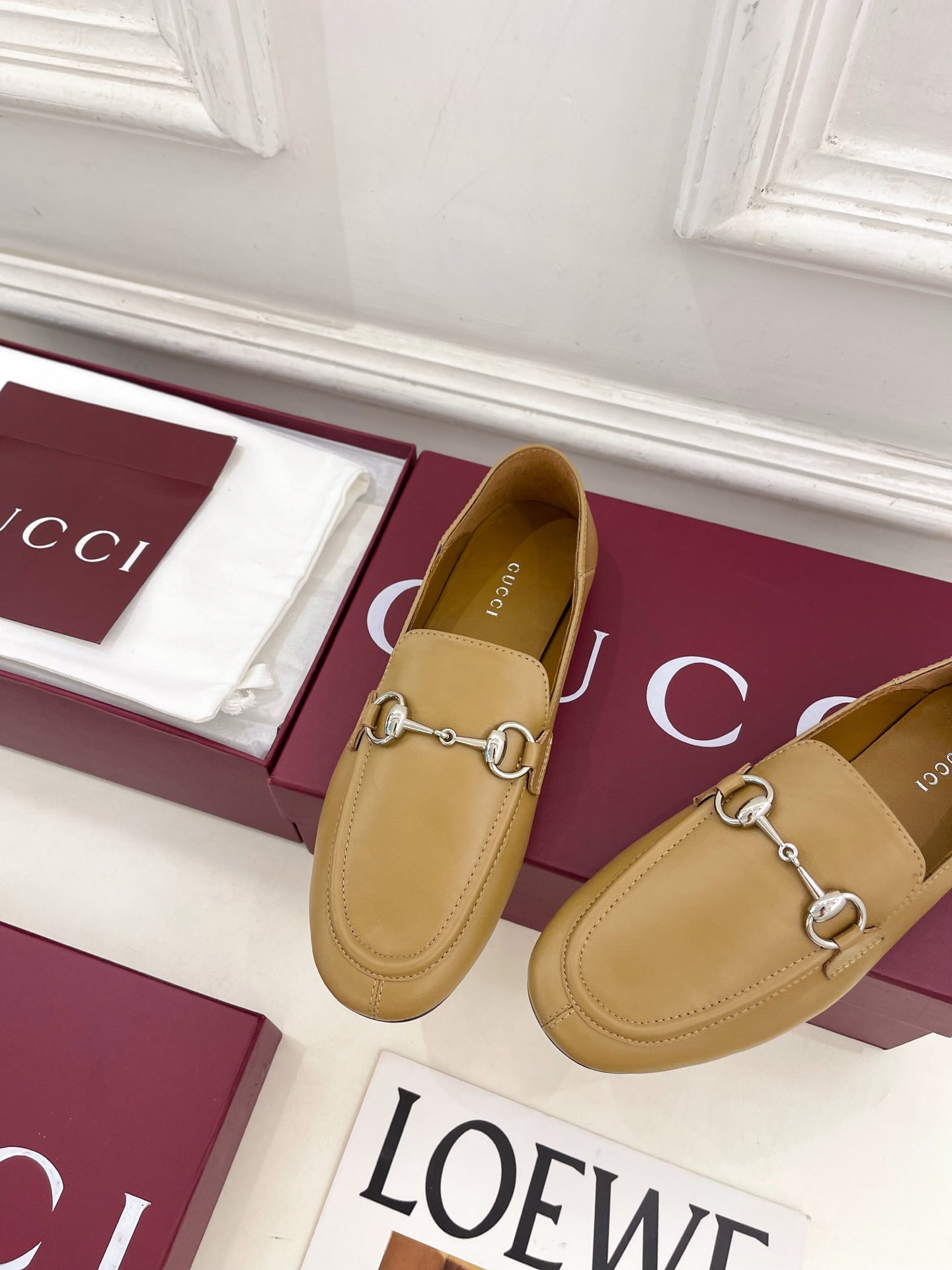 GUCCI 26S LOAFERS MM IN BEIGE BROWN CALFSKIN WITH SILVER HARDWARE