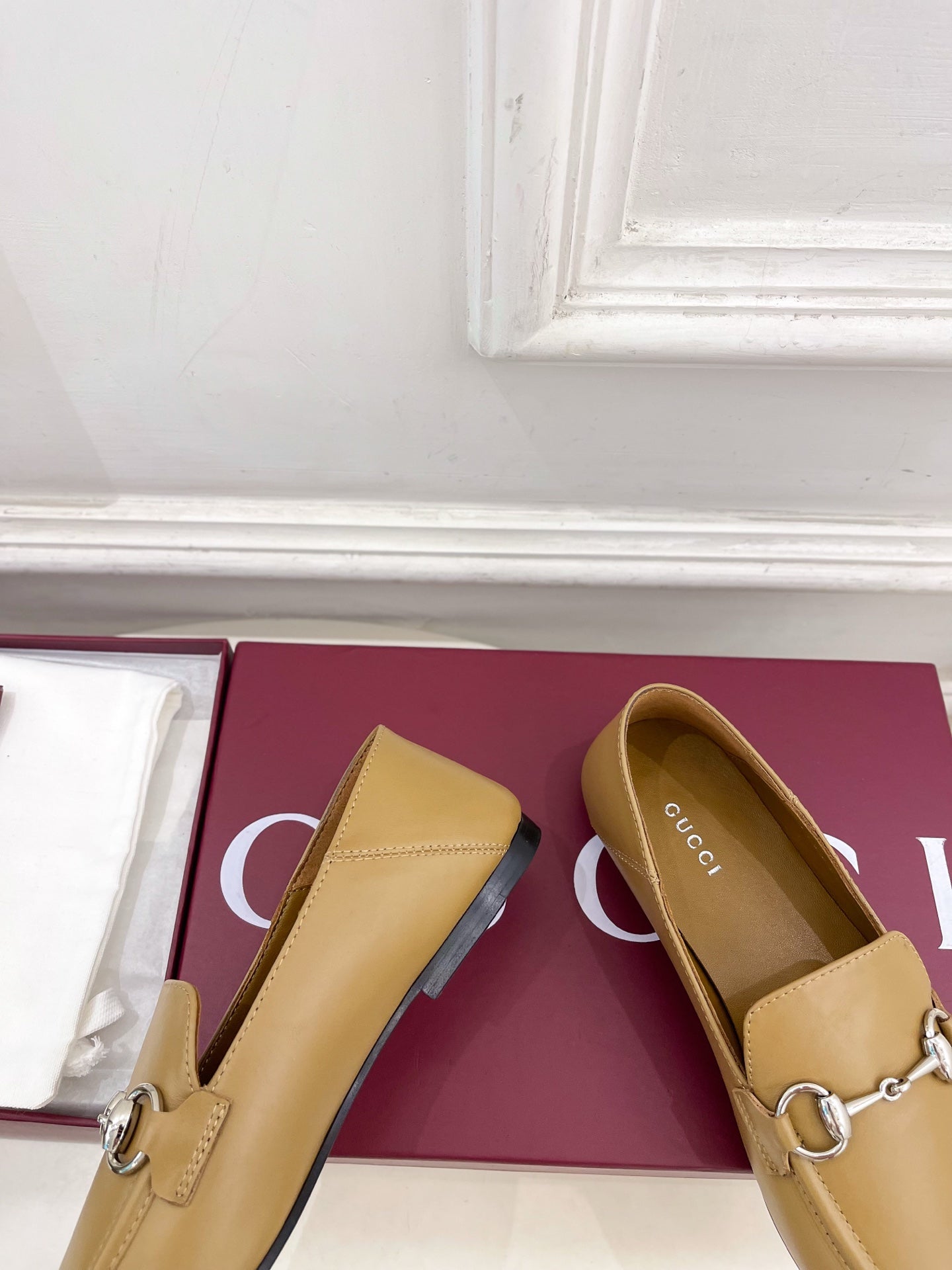 GUCCI 26S LOAFERS MM IN BEIGE BROWN CALFSKIN WITH SILVER HARDWARE