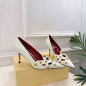 VALENTINO 26S STUDDED POINTED TOE PUMPS 80 MM IN CREAM WHITE CALFSKIN