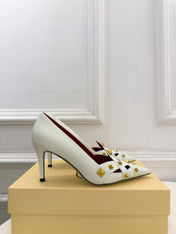 VALENTINO 26S STUDDED POINTED TOE PUMPS 80 MM IN CREAM WHITE CALFSKIN