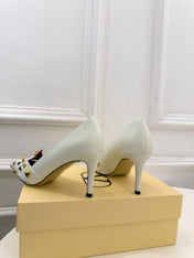VALENTINO 26S STUDDED POINTED TOE PUMPS 80 MM IN CREAM WHITE CALFSKIN