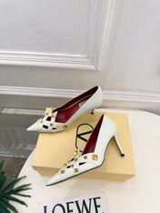 VALENTINO 26S STUDDED POINTED TOE PUMPS 80 MM IN CREAM WHITE CALFSKIN