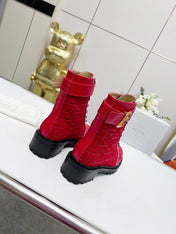 BALMAIN 26S BOOTS IN RED CALFSKIN AND SUEDE