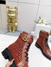 BALMAIN 26S BOOTS IN RUST BROWN CALFSKIN AND SUEDE