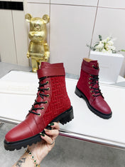 BALMAIN 26S BOOTS IN DARK RED CALFSKIN AND SUEDE