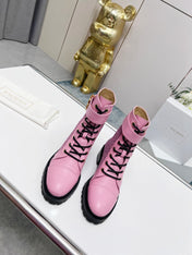 BALMAIN 26S BOOTS IN LIGHT PINK CALFSKIN AND SUEDE