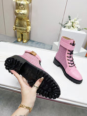 BALMAIN 26S BOOTS IN LIGHT PINK CALFSKIN AND SUEDE