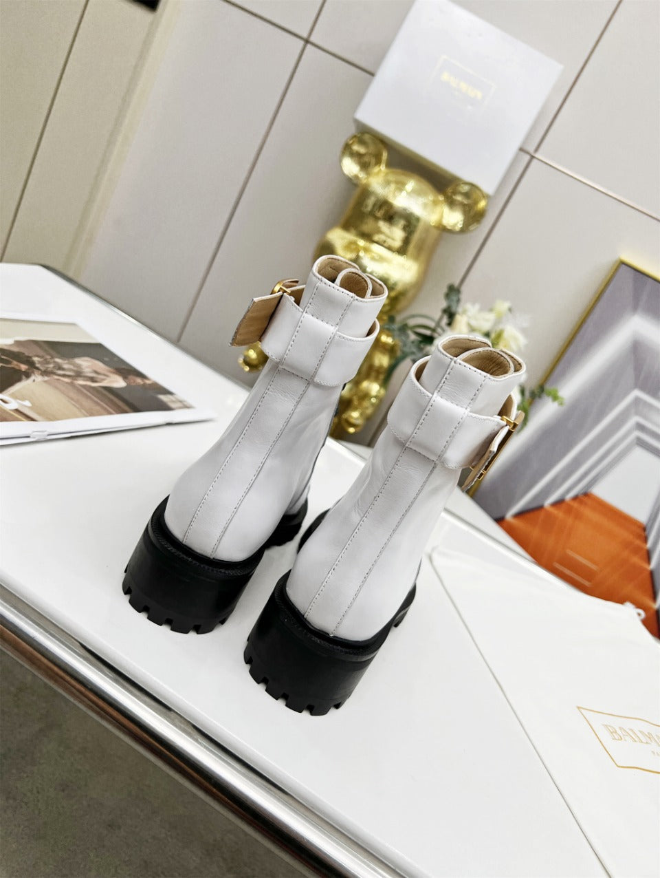 BALMAIN 26S BOOTS IN WHITE CALFSKIN