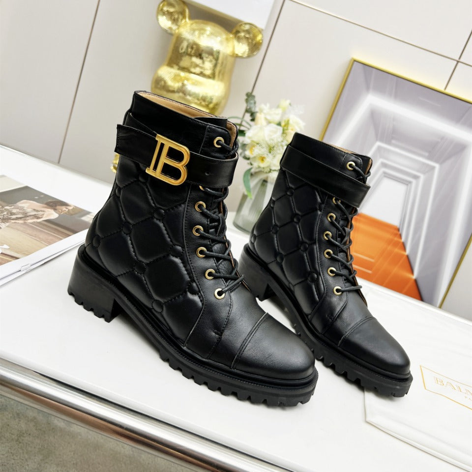 BALMAIN 26S COMBAT BOOTS IN BLACK CALFSKIN