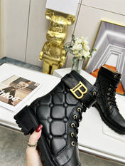 BALMAIN 26S COMBAT BOOTS IN BLACK CALFSKIN
