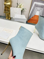 BALMAIN 26S BOOTS 95 MM IN LIGHT BLUE DENIM