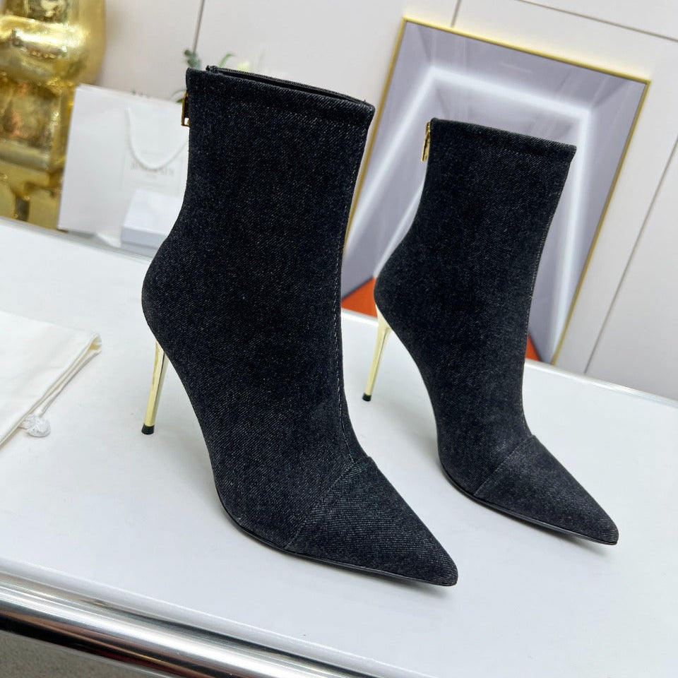 BALMAIN 26S BOOTS 95 MM IN BLACK DENIM