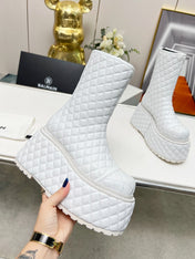 BALMAIN 26S PLATFORM BOOTS 100 MM IN WHITE LAMBSKIN