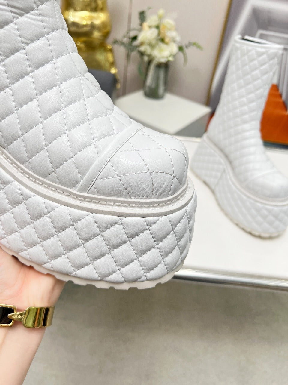 BALMAIN 26S PLATFORM BOOTS 100 MM IN WHITE LAMBSKIN
