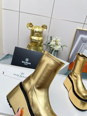 BALMAIN 26S PLATFORM BOOTS 100 MM IN GOLD METALLIC CALFSKIN