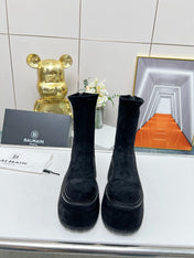 BALMAIN 26S PLATFORM BOOTS 100 MM IN BLACK SUEDE
