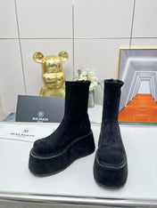 BALMAIN 26S PLATFORM BOOTS 100 MM IN BLACK SUEDE