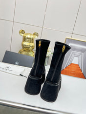 BALMAIN 26S PLATFORM BOOTS 100 MM IN BLACK SUEDE
