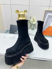 BALMAIN 26S PLATFORM BOOTS 100 MM IN BLACK SUEDE