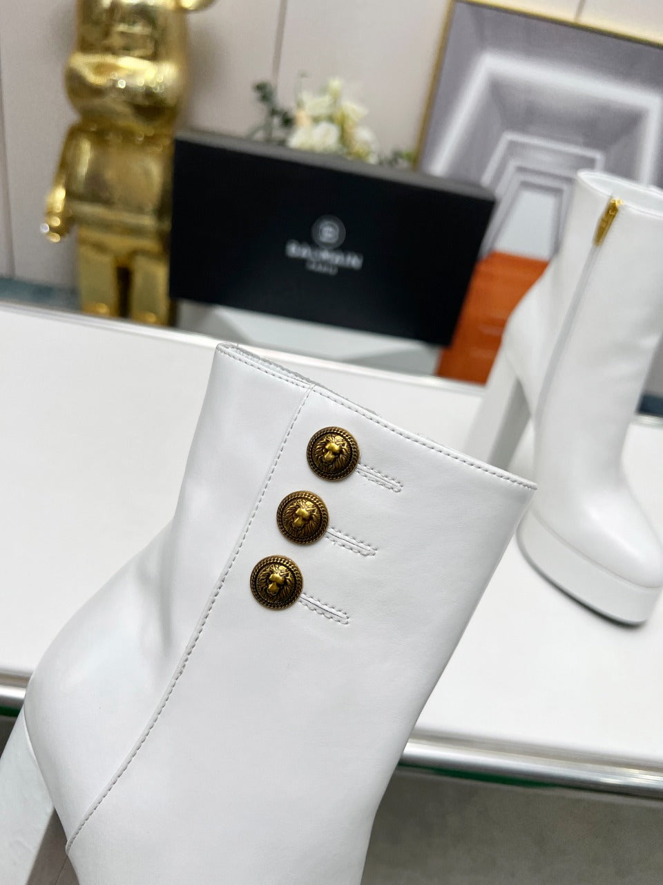 BALMAIN 26S BOOTS 135 MM IN WHITE CALFSKIN