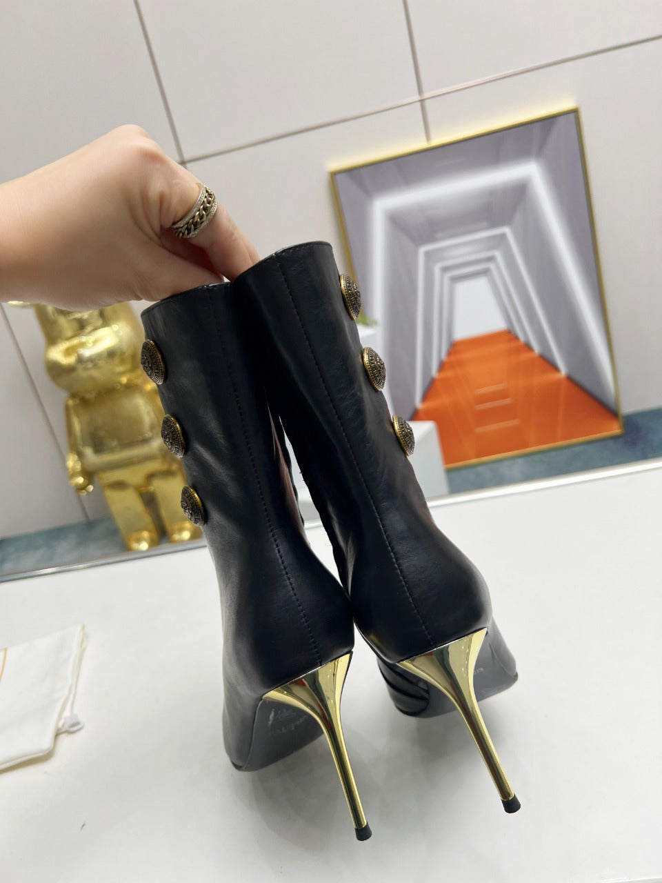 BALMAIN 26S HIGH-HEEL BOOTS 95 MM IN BLACK LAMBSKIN