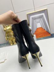 BALMAIN 26S HIGH-HEEL BOOTS 95 MM IN BLACK LAMBSKIN