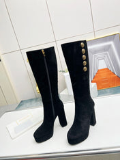 BALMAIN 26S HIGH BOOTS 115 MM IN BLACK SUEDE