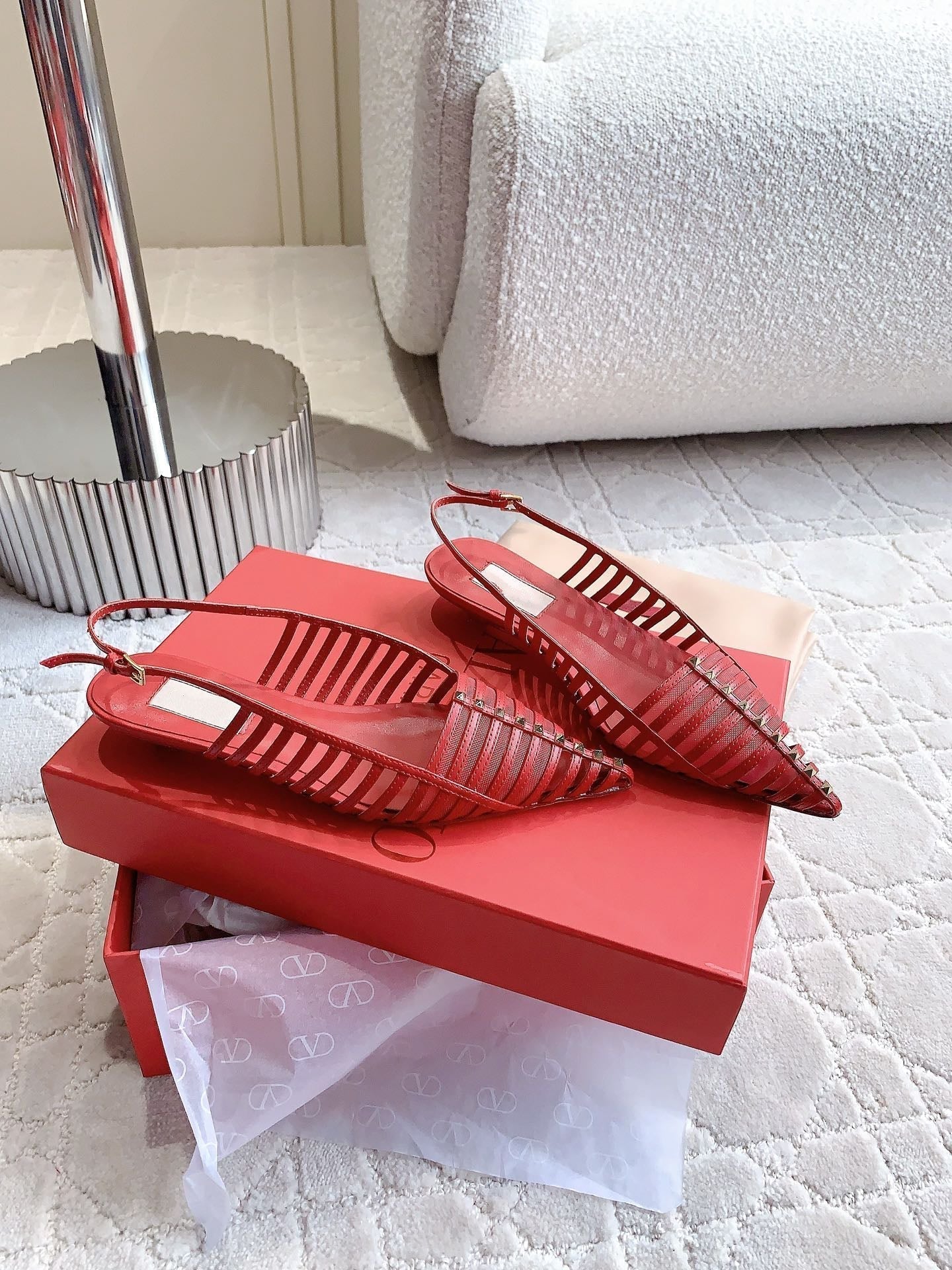 Mesh Slingback Ballerina Red